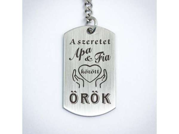 Szeretet apa és fia közt acél medálos kulcstartó