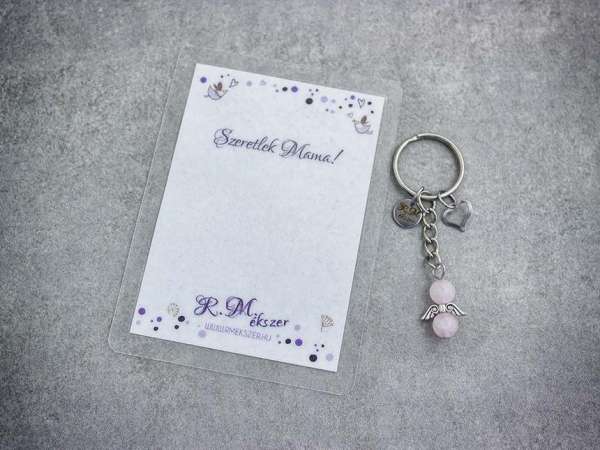 Szeretlek Mama kulcstartó rózsakvarccal