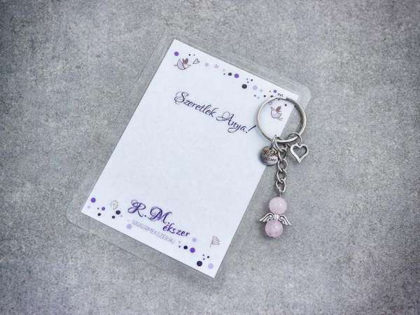 Szeretlek Anya kulcstartó rózsakvarccal