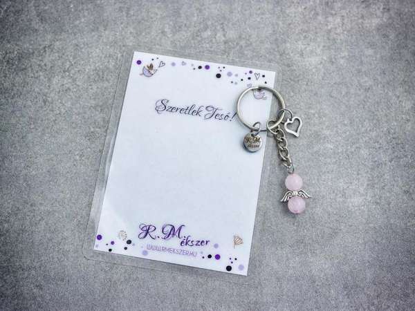 Szeretlek Tesó kulcstartó rózsakvarccal