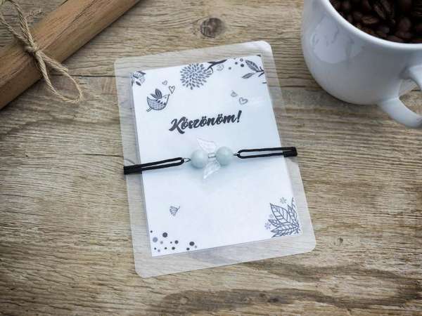 Köszönöm akvamarin angyal karkötő