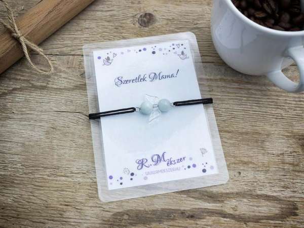 Szeretlek Mama akvamarin angyal karkötő