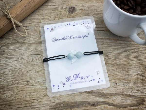 Szeretlek Keresztapa akvamarin angyal karkötő