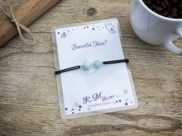 Szeretlek Tesó akvamarin angyal karkötő