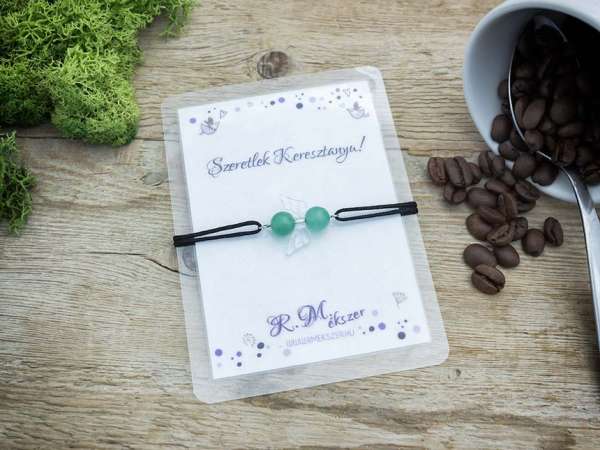 Szeretlek Keresztanya aventurin angyal karkötő