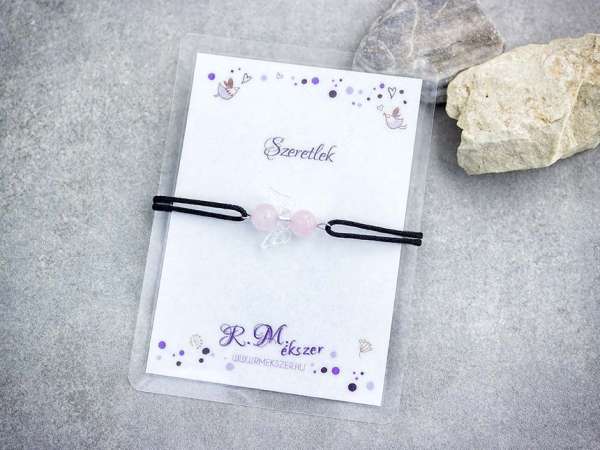 Szeretlek rózsakvarc angyal karkötő