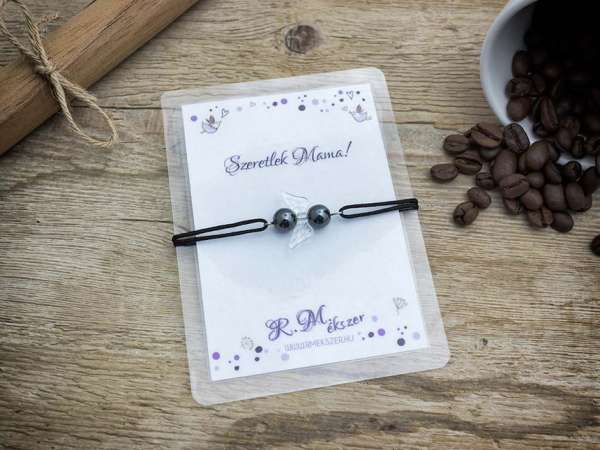 Szeretlek Mama hematit angyal karkötő