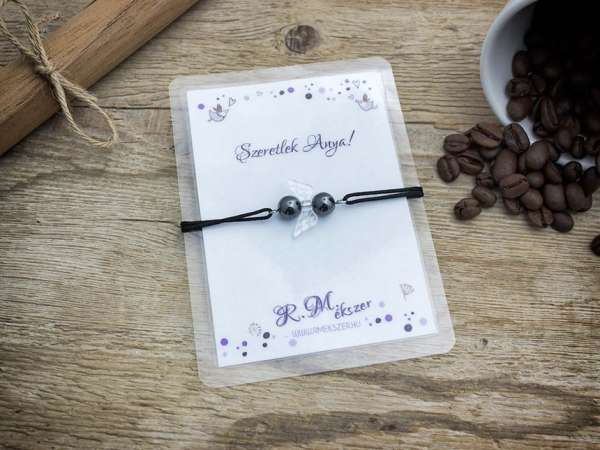 Szeretlek Anya hematit angyal karkötő