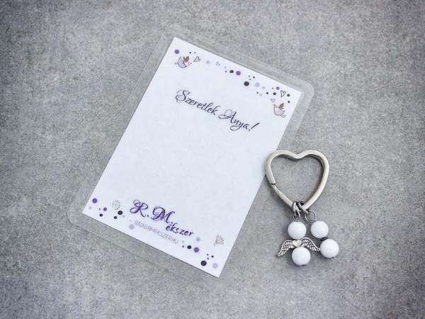 Szeretlek Anya kulcstartó tejkvarccal
