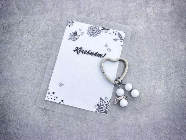 Köszönöm kulcstartó tejkvarccal