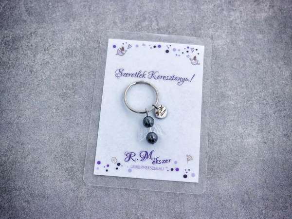 Szeretlek Keresztanya kulcstartó hematittal