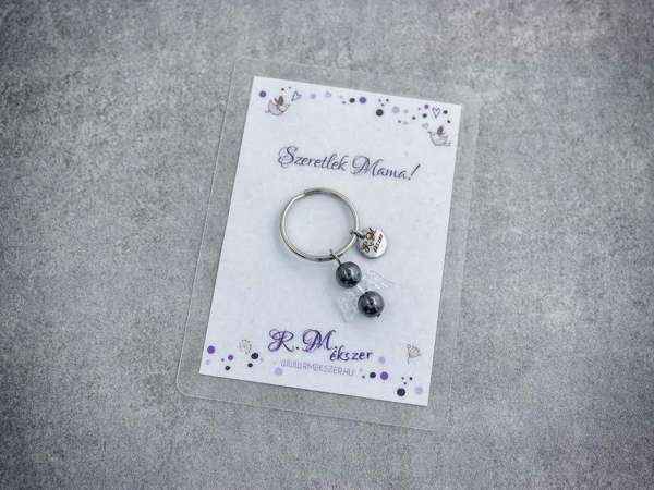 Szeretlek Mama kulcstartó hematittal