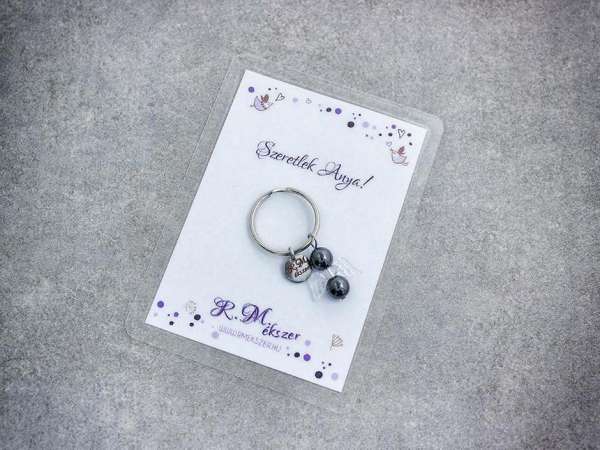 Szeretlek Anya kulcstartó hematittal