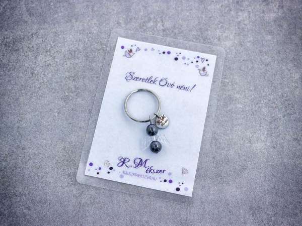 Szeretlek Óvó néni kulcstartó hematittal