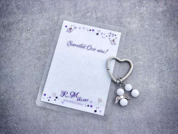 Szeretlek Óvó néni kulcstartó tejkvarccal