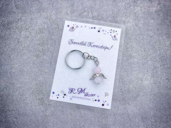 Szeretlek Keresztapa kulcstartó rózsakvarccal