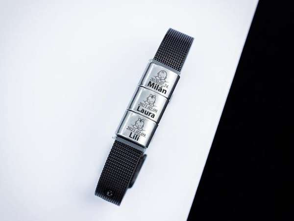 Csemetéim 3 egyedi medálos MoMents fekete színű acél karkötő