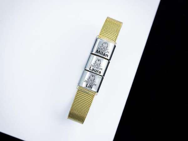 Csemetéim 3 egyedi medálos MoMents arany színű acél karkötő