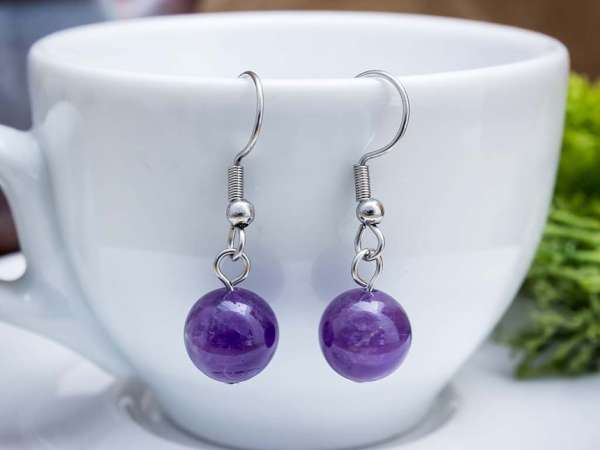 Ametiszt lógós fülbevaló 8mm