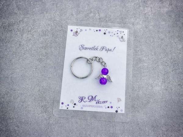 Szeretlek Papa lila angyal medálos kulcstartó