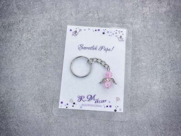 Szeretlek Papa rózsaszín angyal medálos kulcstartó