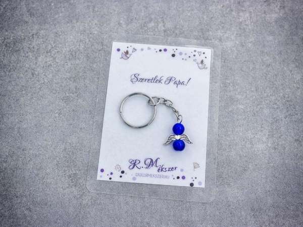 Szeretlek Papa sötétkék angyal medálos kulcstartó