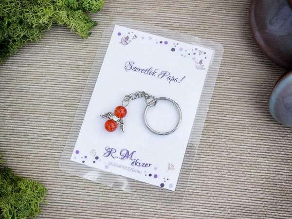 Szeretlek Papa narancssárga angyal medálos kulcstartó