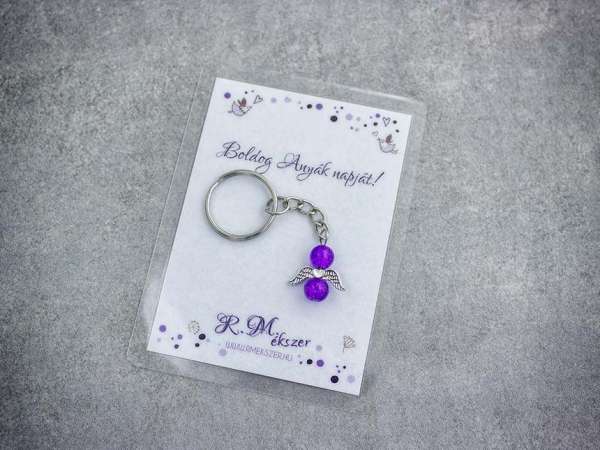 Boldog Anyák napját lila angyal medálos kulcstartó