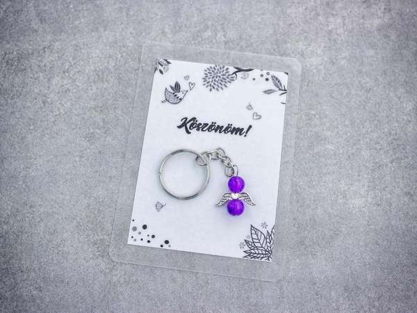 Köszönöm lila angyal medálos kulcstartó