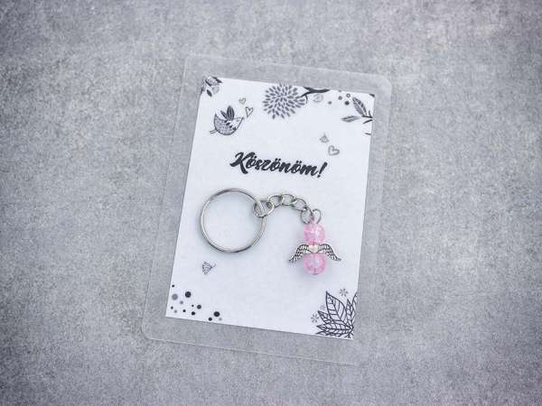 Köszönöm rózsaszín angyal medálos kulcstartó
