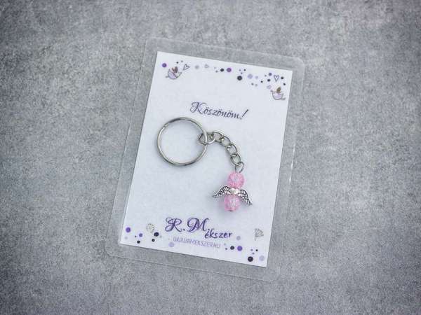 Köszönöm rózsaszín angyal medálos kulcstartó