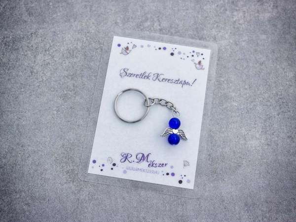 Szeretlek Keresztapa sötétkék angyal medálos kulcstartó