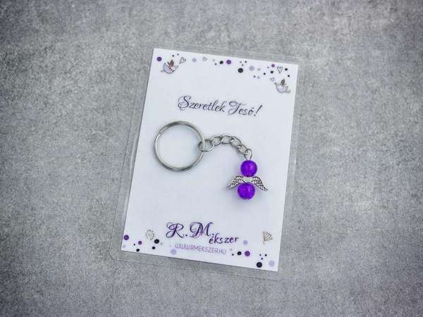 Szeretlek Tesó lila angyal medálos kulcstartó