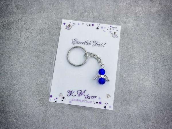 Szeretlek Tesó sötétkék angyal medálos kulcstartó