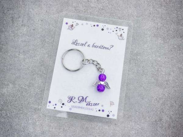 Leszel a barátom lila angyal medálos kulcstartó