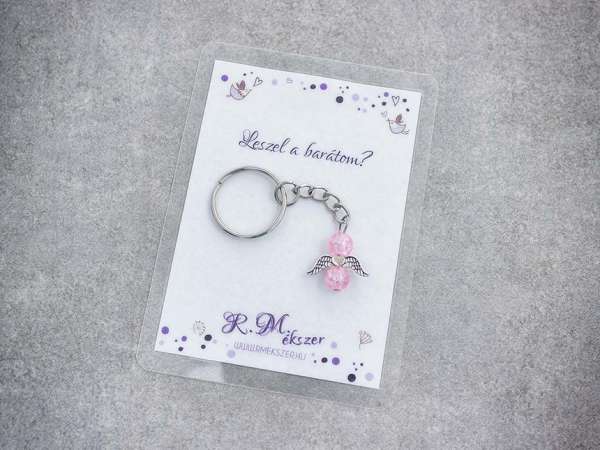 Leszel a barátom rózsaszín angyal medálos kulcstartó