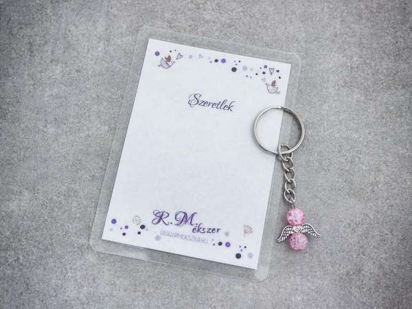 Szeretlek rózsaszín angyal medálos kulcstartó