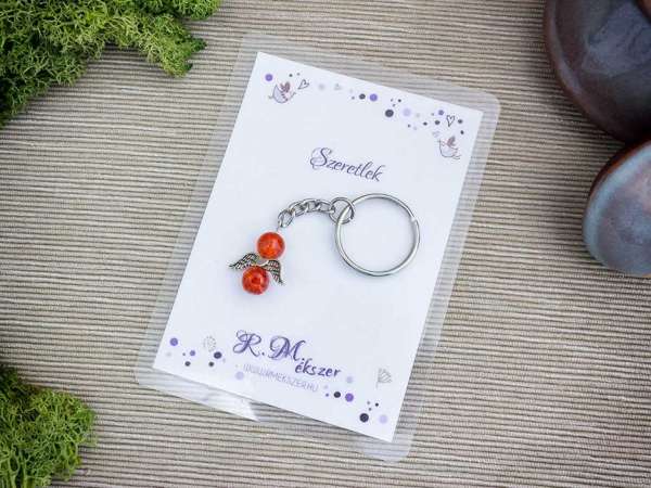 Szeretlek narancssárga angyal medálos kulcstartó