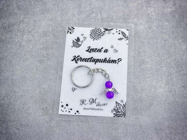 Leszel a Keresztapukám lila angyal medálos kulcstartó