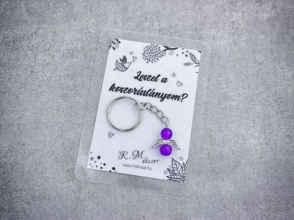 Leszel a koszorúslányom lila angyal medálos kulcstartó