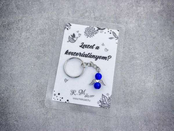 Leszel a koszorúslányom sötétkék angyal medálos kulcstartó