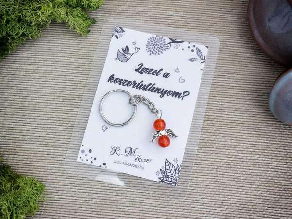 Leszel a koszorúslányom narancssárga angyal medálos kulcstartó