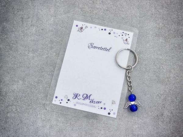 Szeretettel sötétkék angyal medálos kulcstartó