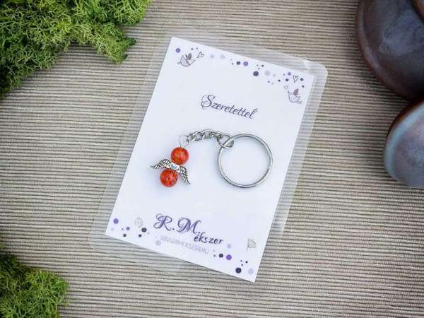 Szeretettel narancssárga angyal medálos kulcstartó