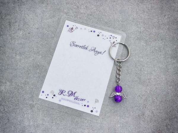 Szeretlek Anya lila angyal medálos kulcstartó