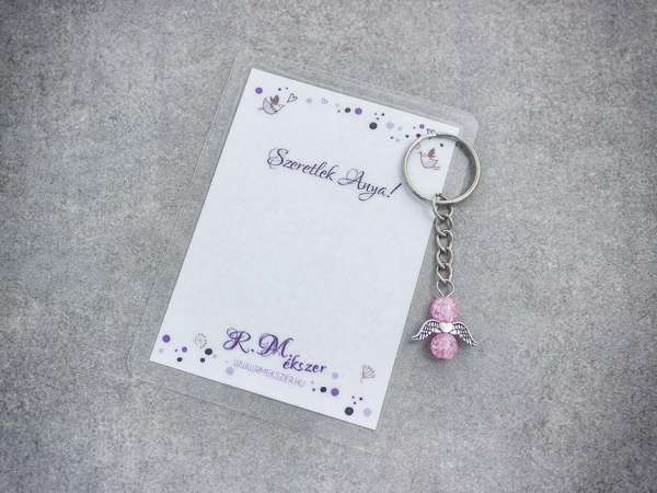 Szeretlek Anya rózsaszín angyal medálos kulcstartó