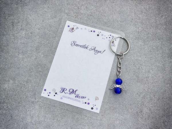 Szeretlek Anya sötétkék angyal medálos kulcstartó