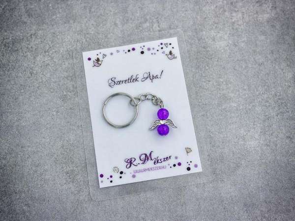 Szeretlek Apa lila angyal medálos kulcstartó