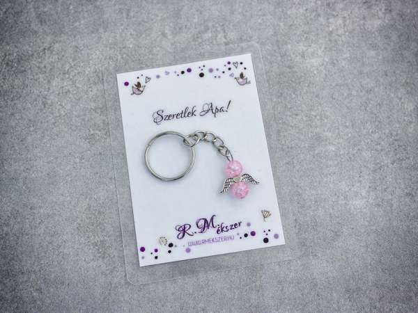 Szeretlek Apa rózsaszín angyal medálos kulcstartó