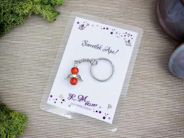 Szeretlek Apa narancssárga angyal medálos kulcstartó